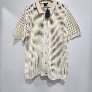 Men's Large Beige Art of Rhetoric Crochet Sweater Shirt NWT